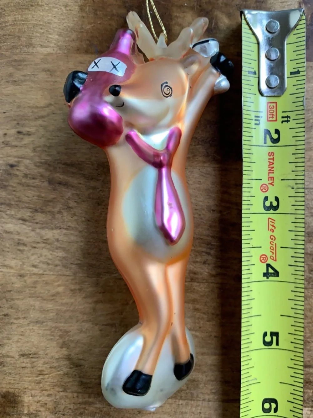 WHIMSICAL REINDEER GLASS CHRISTMAS ORNAMENT FUNNY HOLIDAY DECOR 5.5